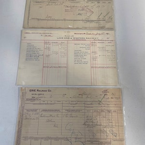 Folhas de inventário de conhecimento de embarque interlinear de empresas ferroviárias antigas