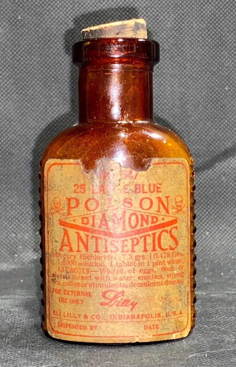 Antique Lily Amber Brown Mercury Chloride Poison Glass Bottle W