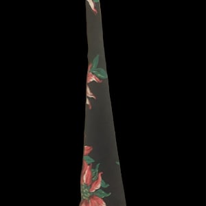 Vintage Black Silk Fabric Tie Red Floral Poinsettia Mens Unisex Fashion