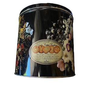 Floral and Black Vintage Cookie Tin Cannister