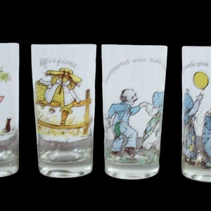 Vintage Antique American Greetings Holly Hobbie Inspirational Glasses Set of 8