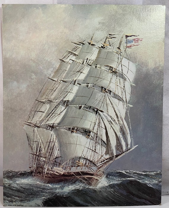 American Clipper Ship Christopher Columbus Heavy Seas Lithograph Print