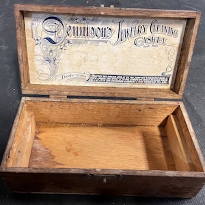 Antique Dennison&#39;s Jewelry Cleaning Casket Empty Wooden Storage Box