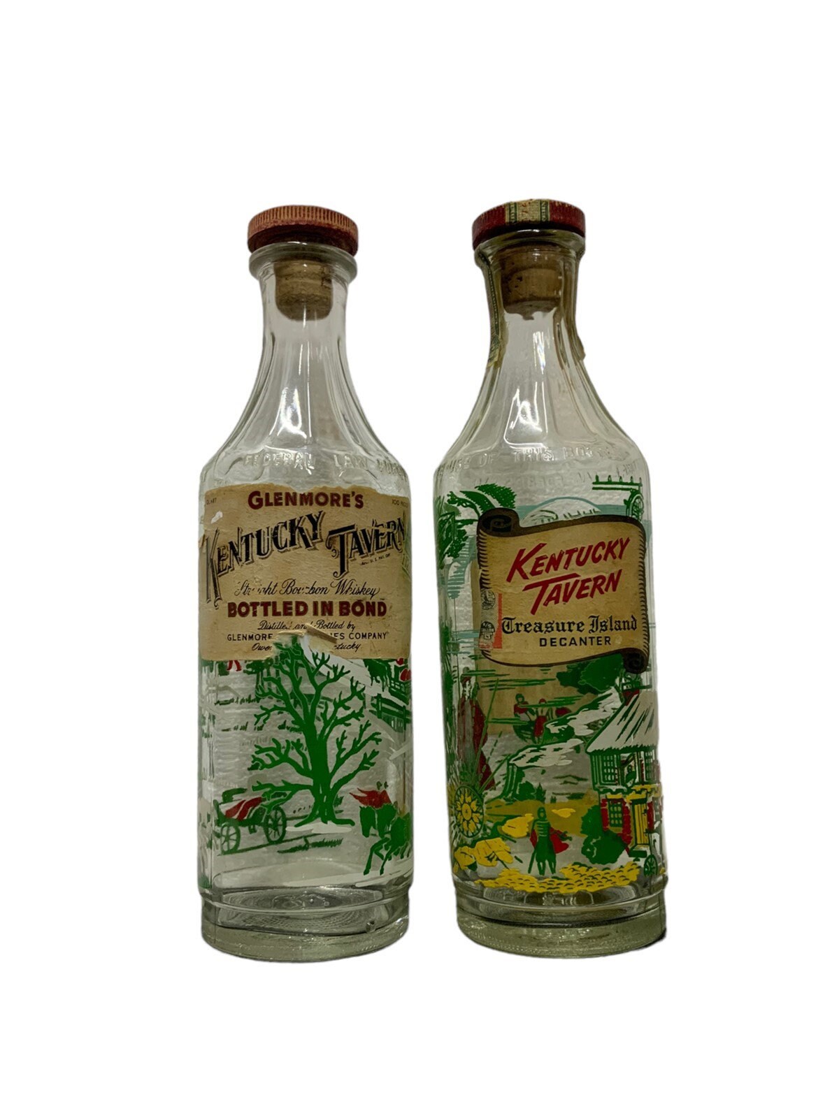 Pirate Decanters Vintage Kentucky Tavern Rum Bottles Corked Glass Set of 2