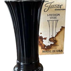 Fiesta - Black Medium Flower Vase With Box Homer Laughlin Ceramic Home Decor HLC