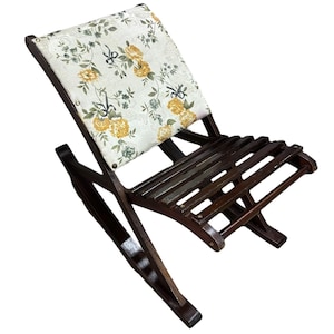 Foot Rest Stool Rocking Wooden Vintage Floral Padded Ottoman