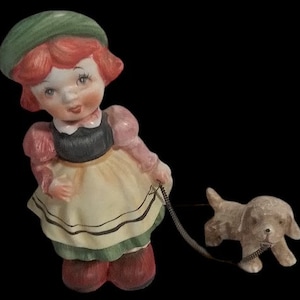 Antique Dutch Girl with Dog Vintage Porcelain Figurine