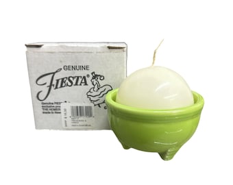 Fiesta - Bol trípode verde chartreuse y vela, nuevo en caja, Homer Laughlin HLC, cerámica vintage descatalogada