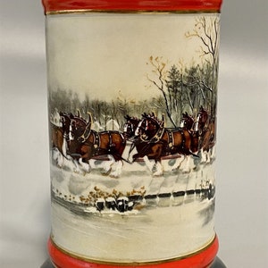 Jarra de cerveza Budweiser Clydesdales, edición limitada, estilo vintage navideño de 1990