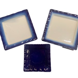 Vintage Antique Blue White Hall China 3pc Plate Kitchenware Home Decor Set
