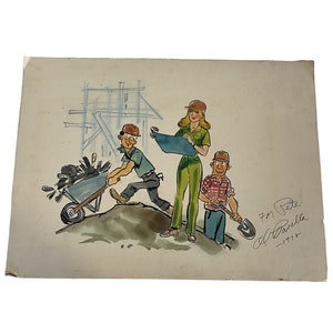 Aquarel, schilderij bouwvakker voor Pete