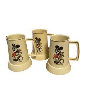 Vintage Disney Mickey and Friends Plastic Mugs Set of 3 1950s