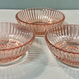 3 Pink Starburst Pattern Anchor Hocking Depression Glass Berry / Dessert Bowls