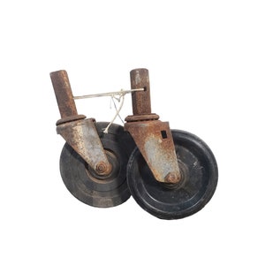 Vintage Set of Two Industrial Wheel Casters Noelting Faultless Rustic Set 1