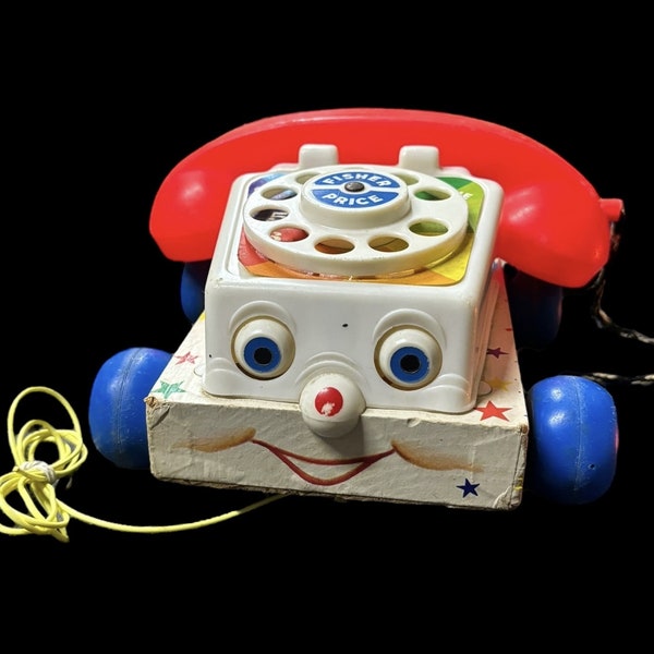 Fisher Price Chatter Telephone 1961 Vintage Toy Phone Rolling Eyes Pull Along