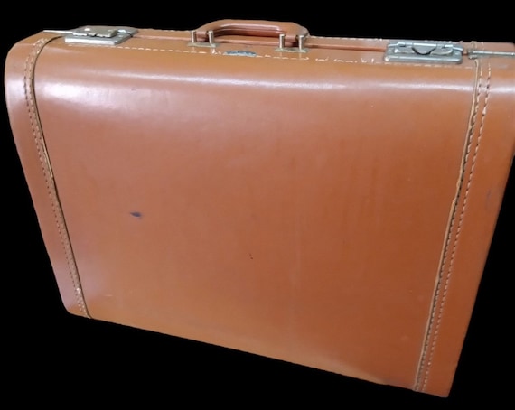 LUCE Brown Leather Hardshell Suitcase Vintage Tra… - image 1