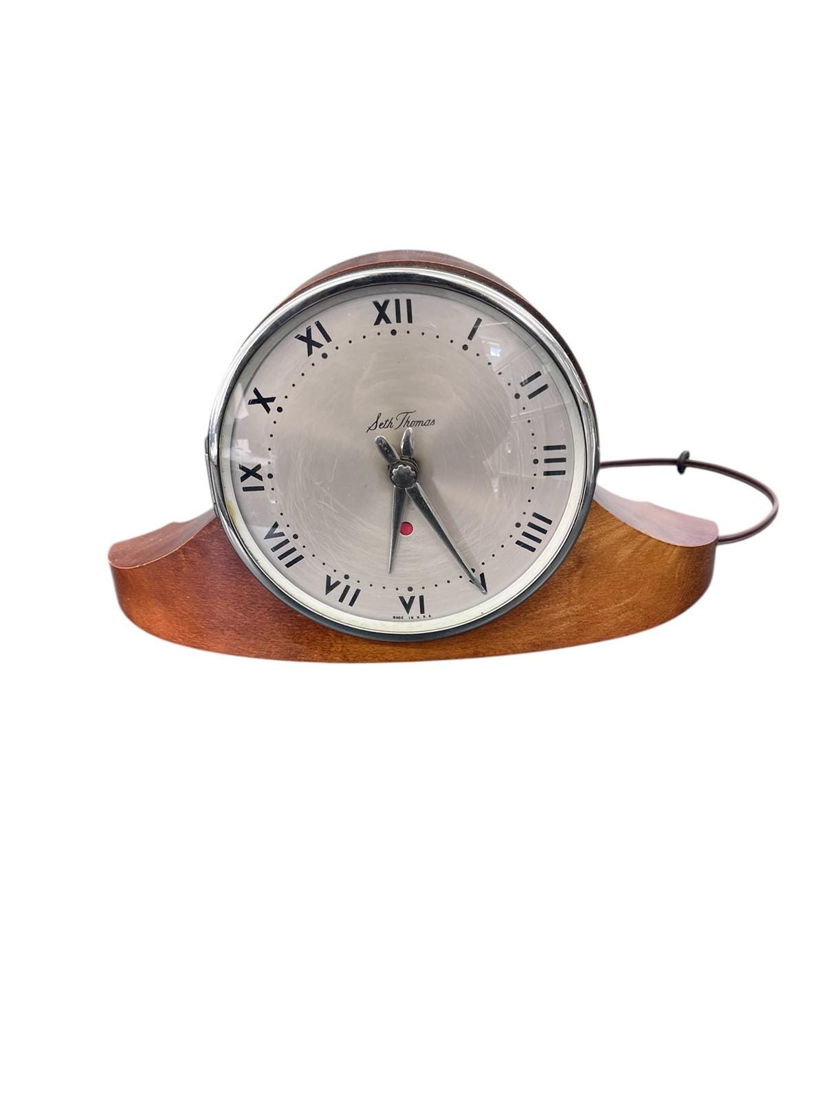Mid Century 1950's Seth Thomas Wood Mantle Clock Dynaire Working