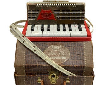 Accordion Emenee Children's Music Toy 1955 18 Keys Working Vintage Golden Piano