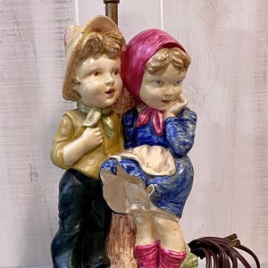 J. Bryan Signed Vintage Hummel Style Boy and Girl at Tree Lamp No Shade Included