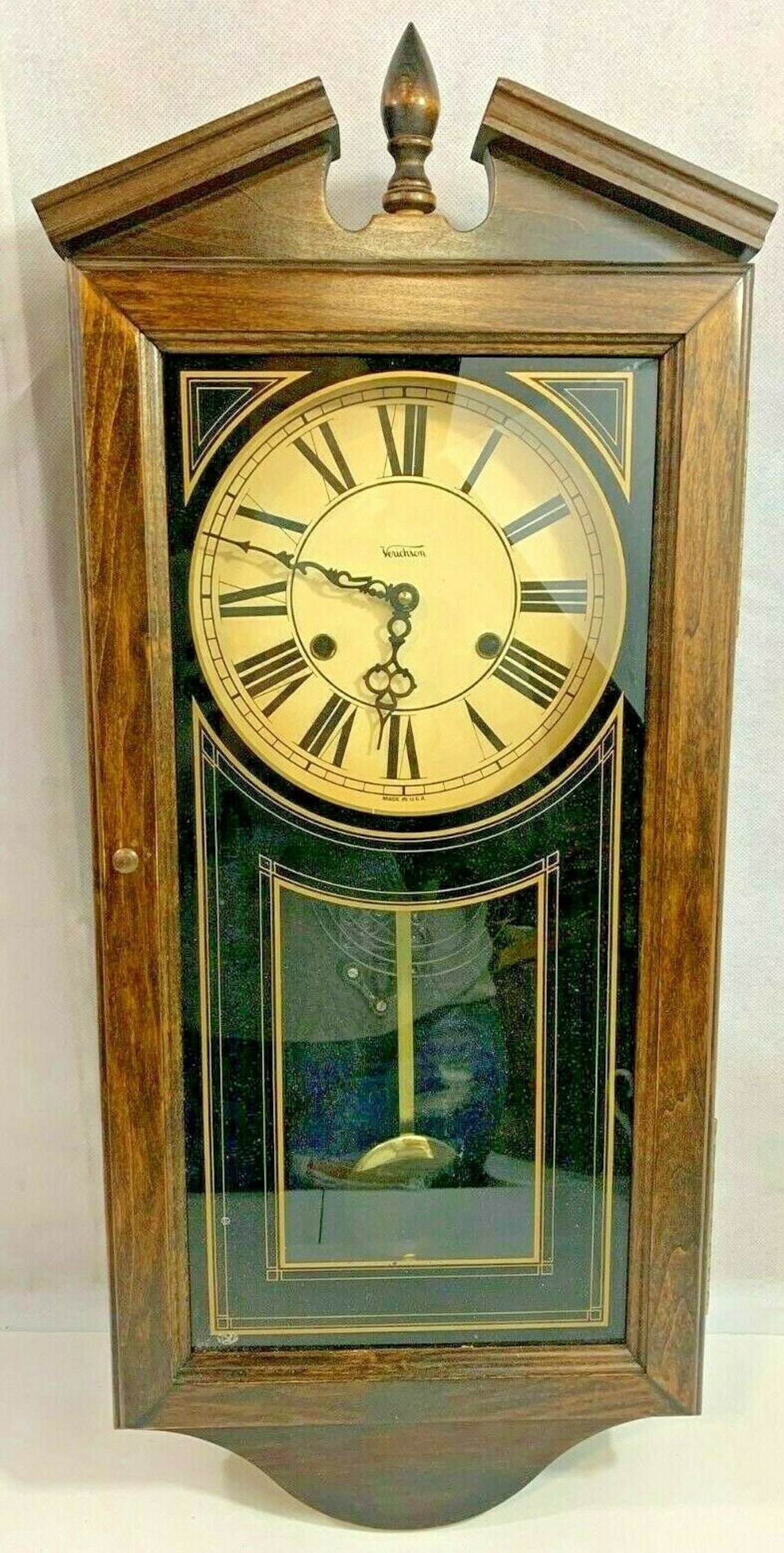 Vintage Brown Wooden Verichron Chiming Wall Large Clock No Key Etsy