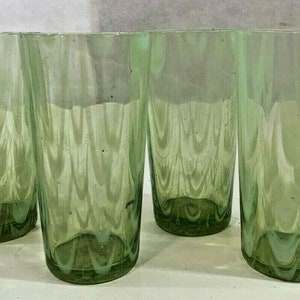 Vintage Imperial Glass Green Drapery Opalescent Tumbler Set 4