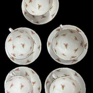 Royal Grafton Bone China Antique Made in England Vintage Set of 5 Cups Saucers