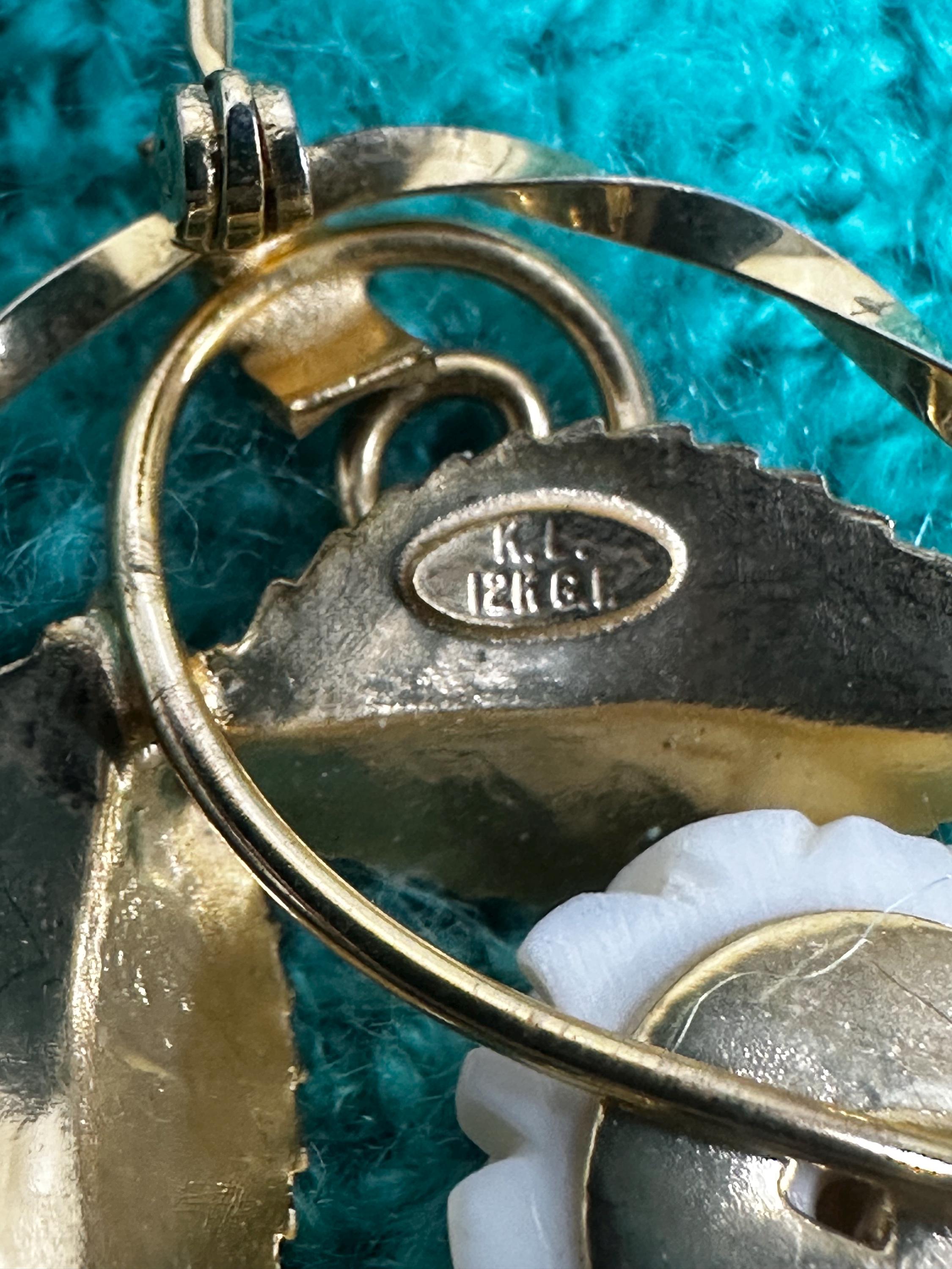 Signed Vintage Karen Lynne 1950s Era 12k Gold-filled Carved Rose