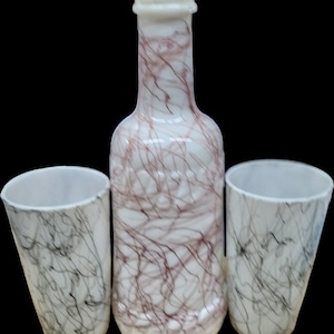 Hazel Atlas Milk Glass Tumblers And Decanter Set Vintage Collectible Drinkware
