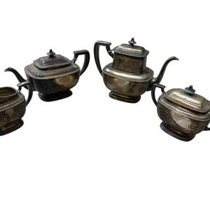 Reed & Barton Silverplate Tea Set 4 Pieces Pitcher, Creamer, Teapot, Sugar Bowl