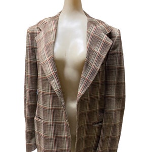Chaqueta de vestir a cuadros sin marca, interior de seda vintage marrón