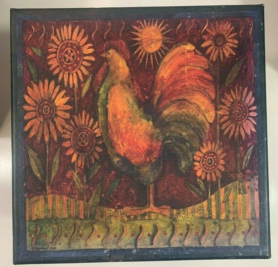 Vintage Bob's Boxes Rise and Shine Roosters Square Lidded
