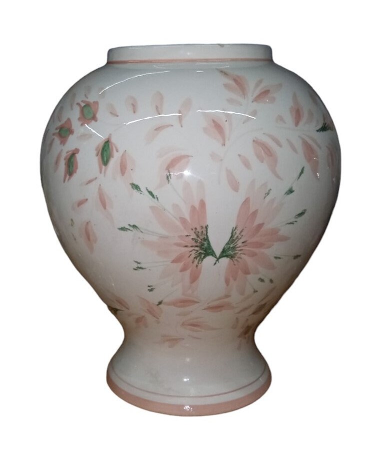 花柄装飾の陶器壺（蓋付き） 蓋付き花柄陶器壷 イタリア製 ヴィンテージ コレクターズアイテム 装飾