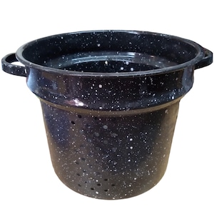 Black Speckled Enamelware Graniteware Blancher/Strainer Vintage Cookware
