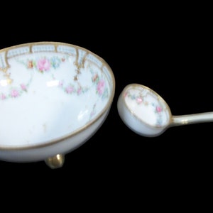 Vintage Antique Hand Painted Nippon Porcelain Footed Bowl w/ Ladle
