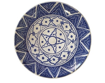 Hand painted Decorative Plate Signed Plate star Blue Pattern