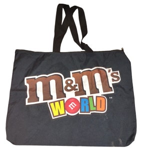 Black M&M&#39;s Word Graphic Tote Bag 100% Polyester Made In Sri Lanka 23x18&quot;