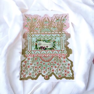 Valentijnsdagkaart Vintage pastelroze en blauwe tinten, goud en bloemen