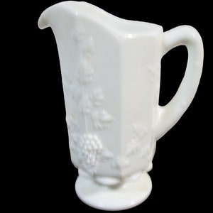 Vintage Antique Westmoreland Milk Glass Paneled Grape Design Pitcher