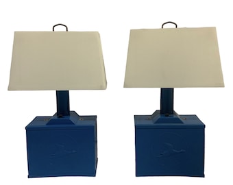 Vintage Porta Lamps Blue Cordless 1960's Plastic Battery Operated Set of 2