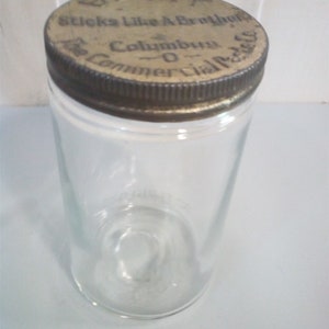 Gluey Vintage Paste Jar 32oz Clear Glass With Lid