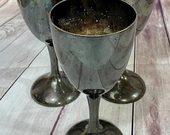 3 Antique International Silver Company Water Or Wine Goblets