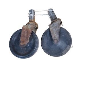 Vintage Set of Two Industrial Wheel Casters Noelting Faultless Rustic Set 6
