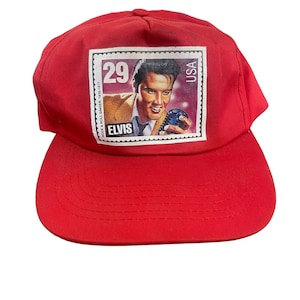Elvis Presley Vintage Snapback Cap Red with Stamp Design