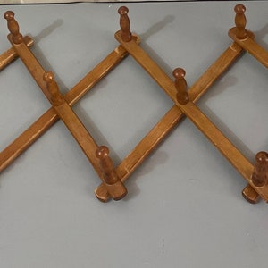 Vintage 10-Peg Wood Accordion Peg Rack, Wooden Coat Rack, Wooden Mug Rack,  Japan