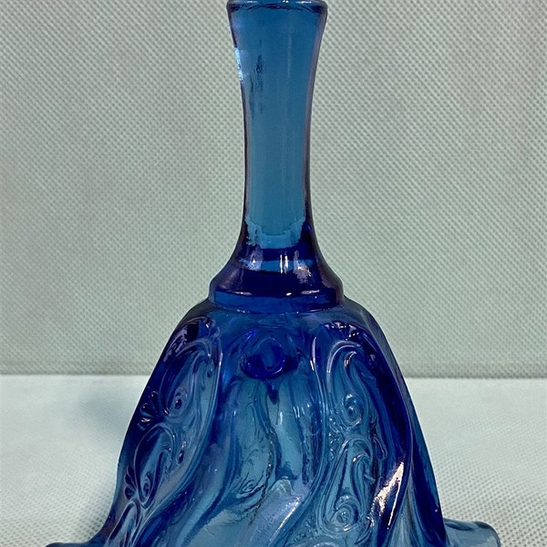 Twilight Blue Vintage Fenton Paisley Swirl Pattern Ruffled Mouth Glass Bell