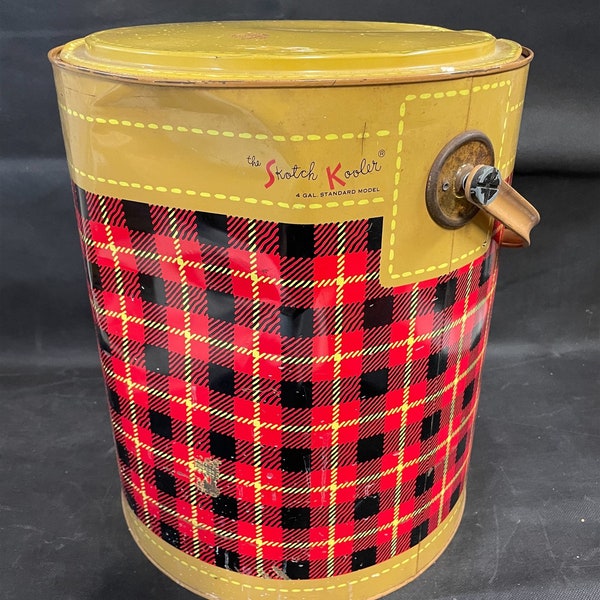 Vintage The Skotch Kooler Black And Red Plaid 4 Gallon Deluxe By Hamilton