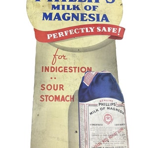 Enseigne publicitaire ancienne en carton Phillip's Milk of Magnesia