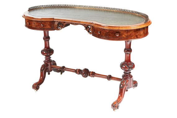 Fine Burr Walnut Kidney Shaped Writing Table C 1850 Etsy