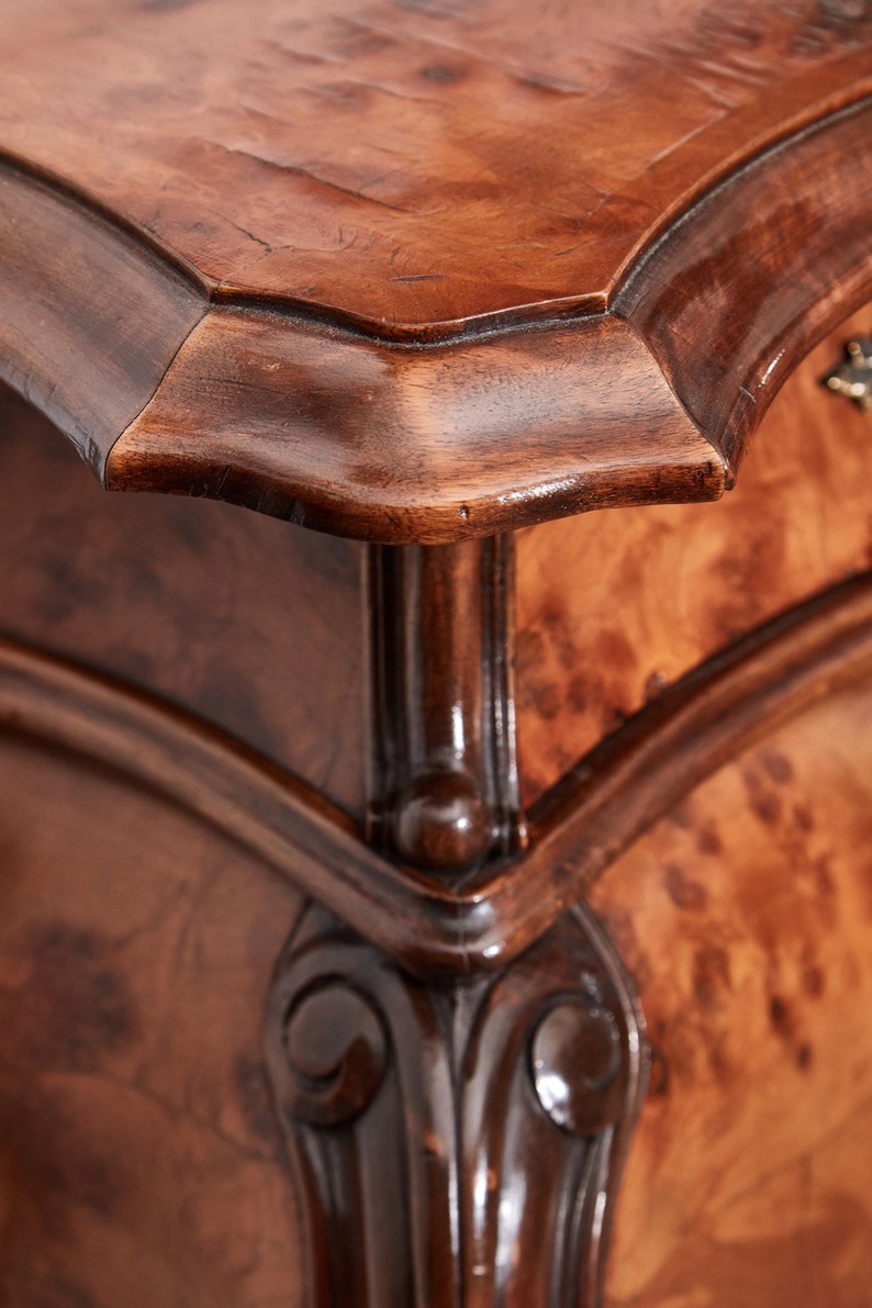 Amazing Large Antique French Burr Walnut Bombe Shaped Sideboard