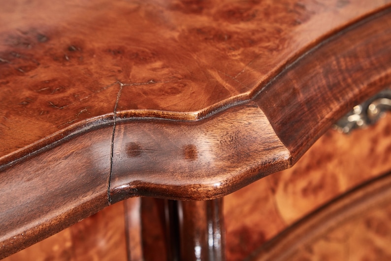 Amazing Large Antique French Burr Walnut Bombe Shaped Sideboard